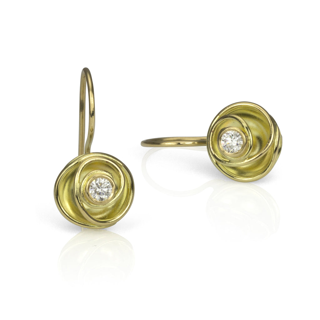 Gold and Diamond Rose Bud Earrings