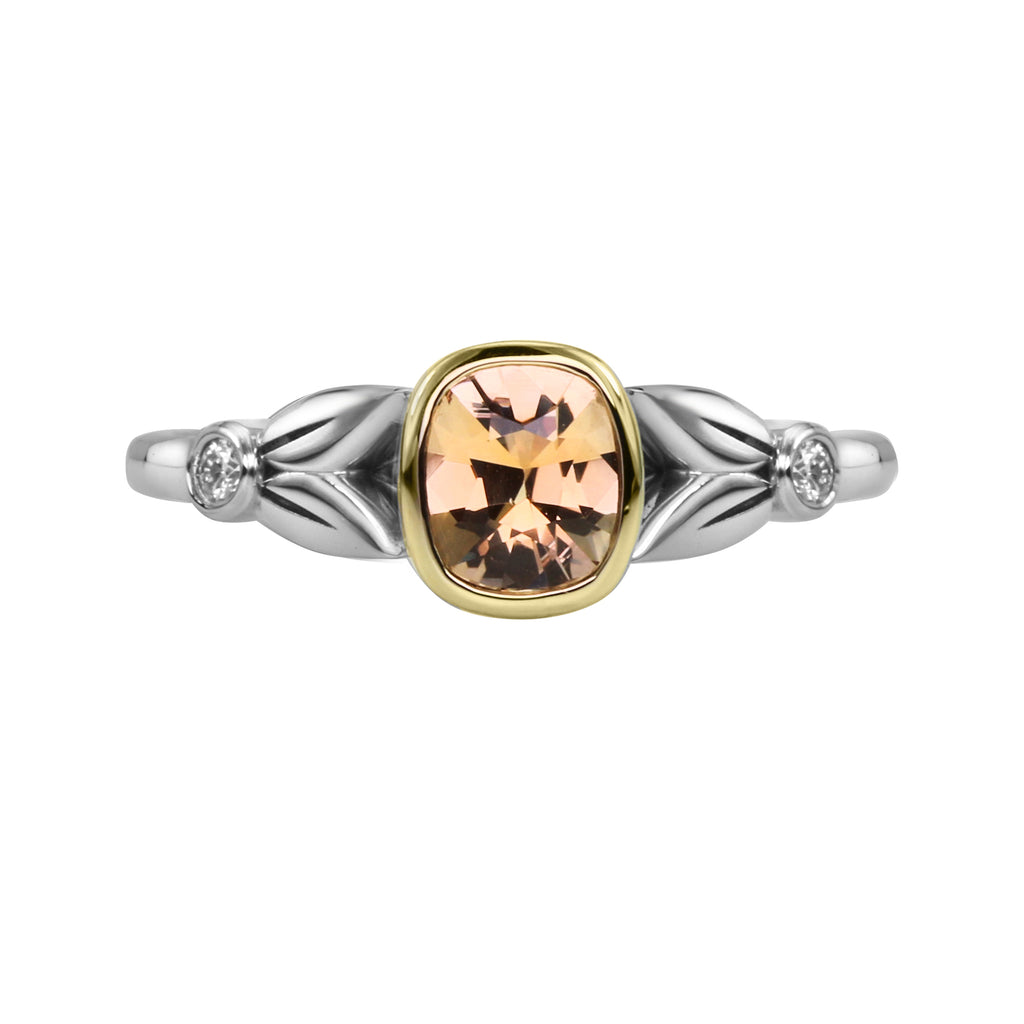 Peach Sapphire Ring With Diamonds