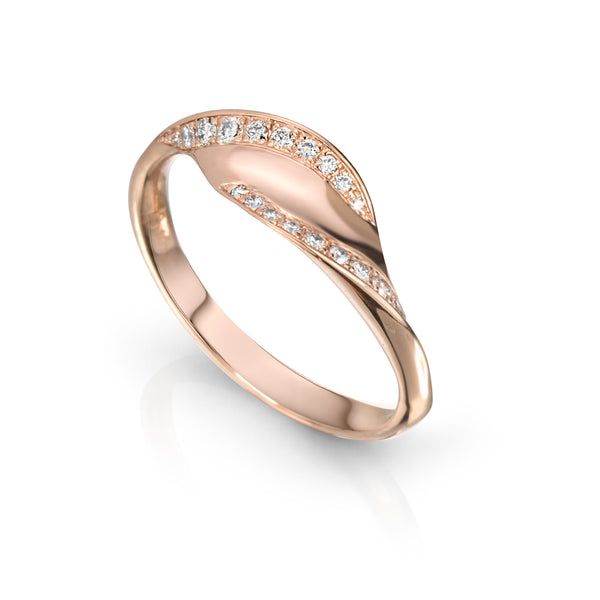 14K Rose Gold Ring With Pave Set Diamonds