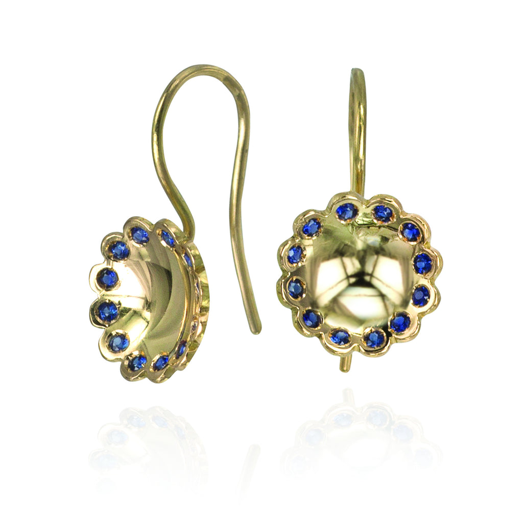 Gold and Blue Sapphire Lace Flower Earrings