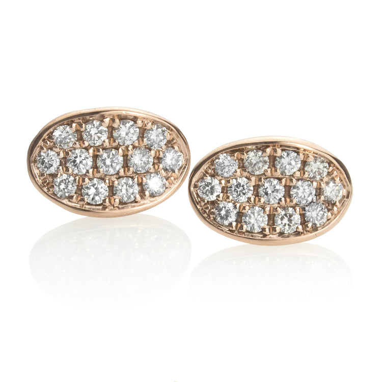 14K rose Gold and Diamond Oval Studs