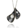 Calla Lily Necklace in oxidized silver and pearls
