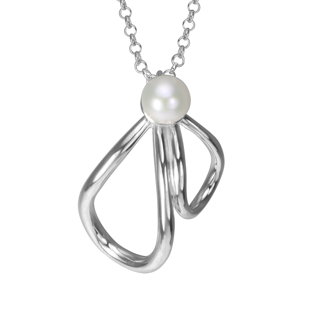 Petal and Pearl Silver Necklace (white pearl)