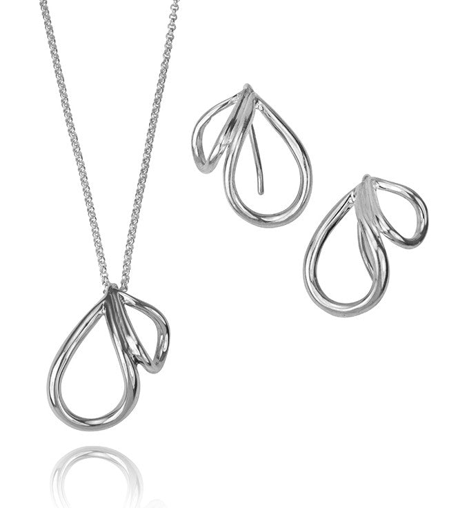 Two Petal Sterling Silver Necklace and Earrings