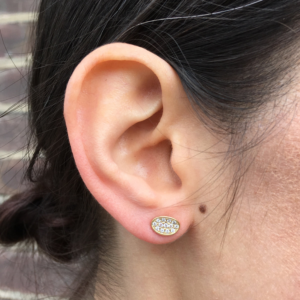 18K Gold and Diamond Oval Studs