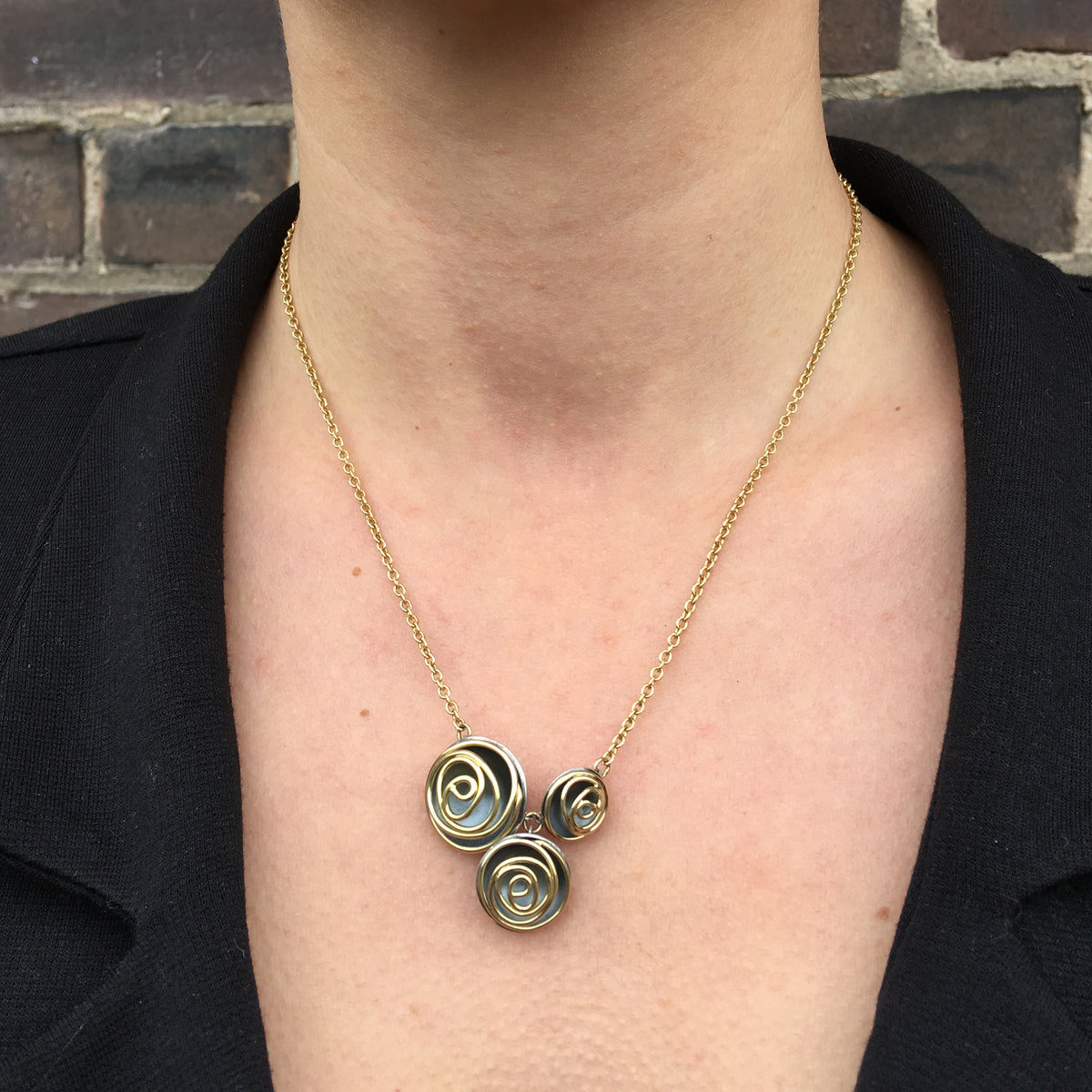 Rose Cluster Necklace and Ring (black and gold)