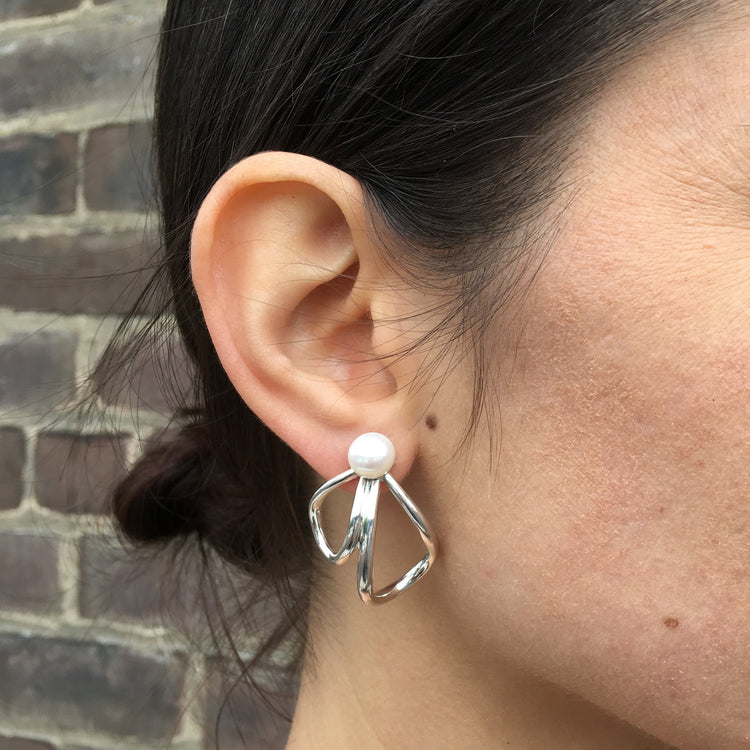 Petal and Pearl Silver Earrings with white pearls