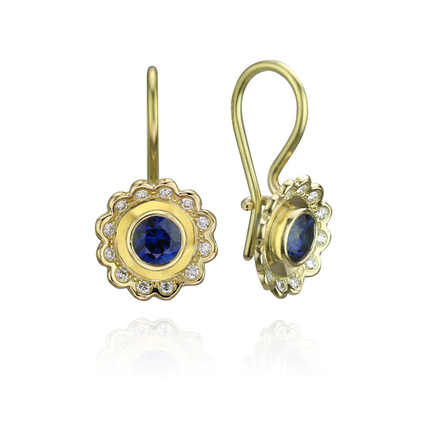 Lace Flower Earrings with Blue Sapphires and Diamonds