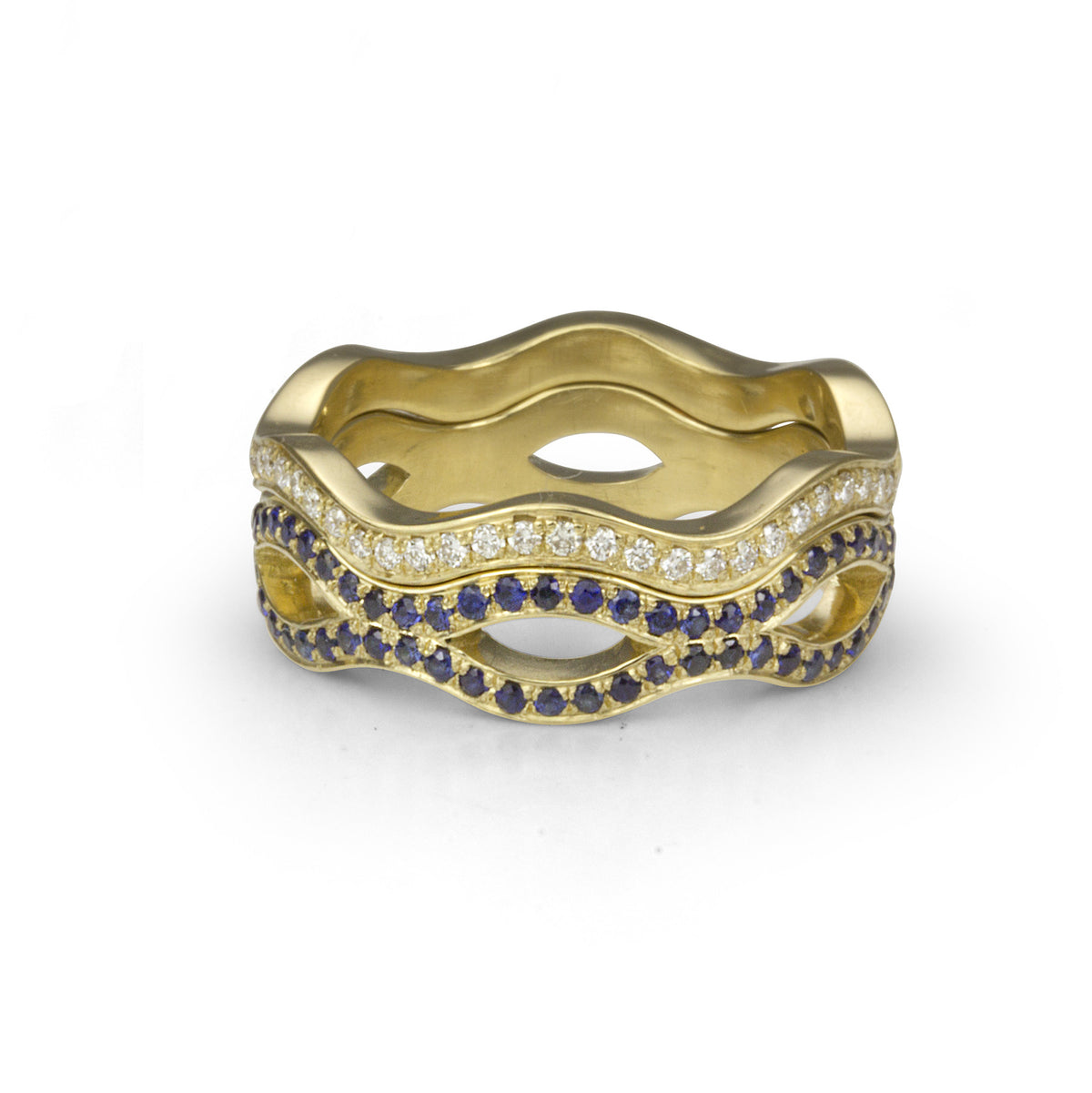 Gold Diamond and Sapphire Nesting Rings