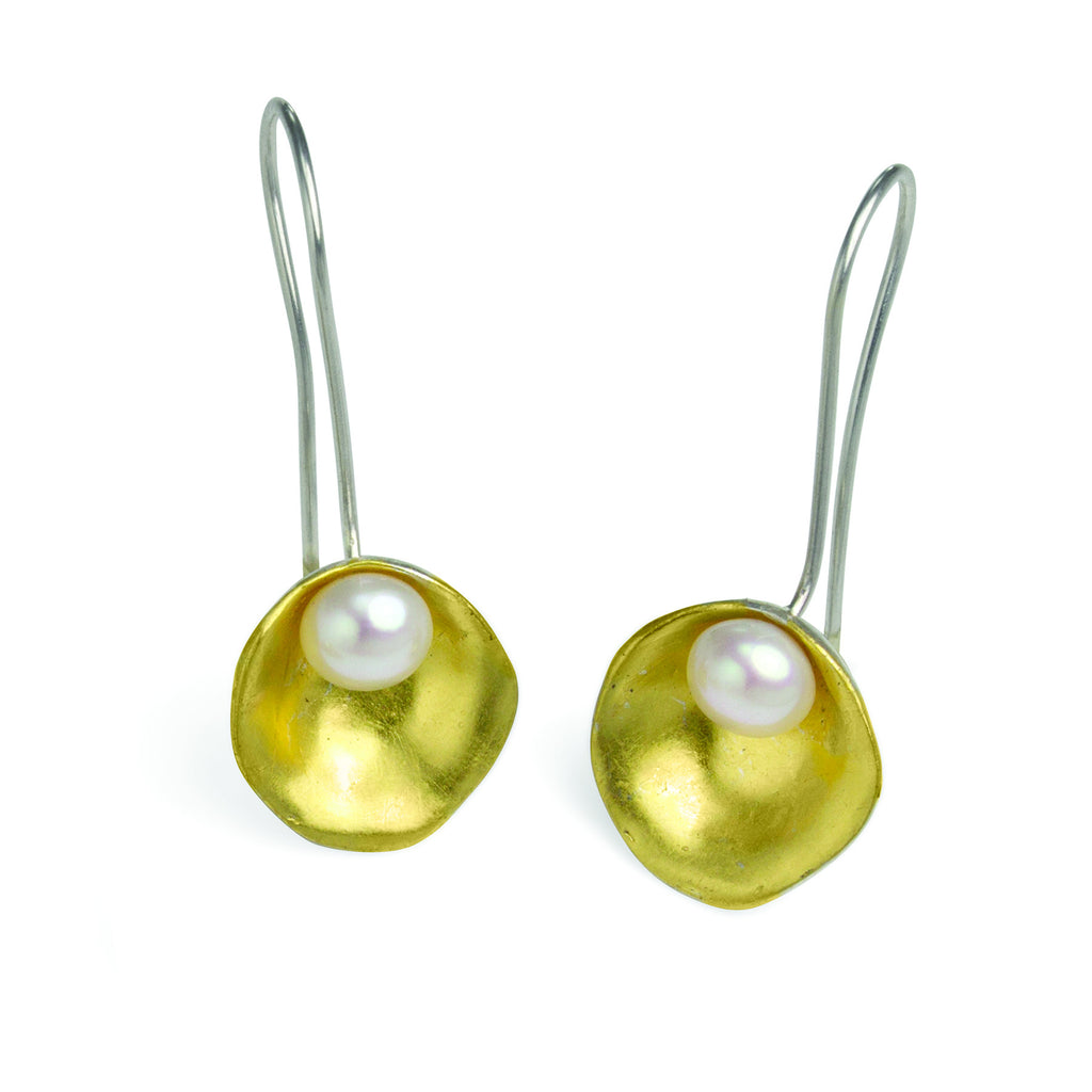 Gold Plated Oyster Earrings with pearls