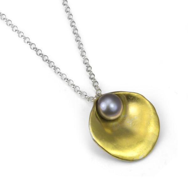 Gold Plated Silver Oyster Necklace with Pearl