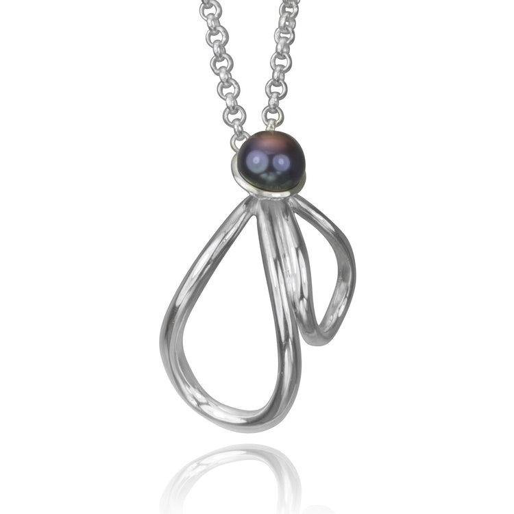 Petal and Pearl Silver Necklace (peacock pearl)