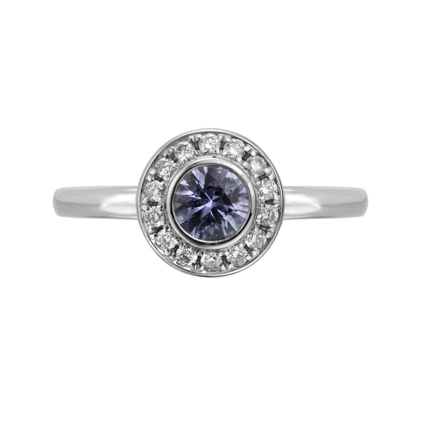 Lavender Sapphire Ring with Halo