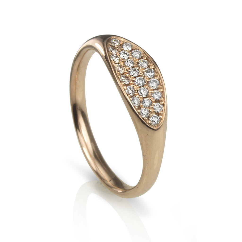 14K rose gold ring with pave set diamonds