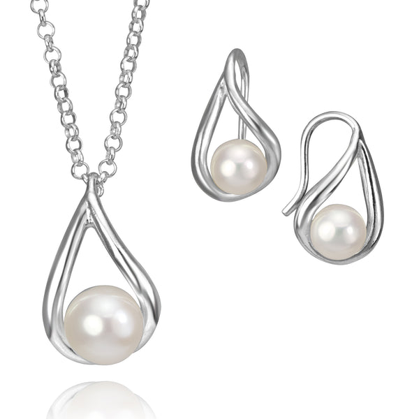 Petal Necklace and Earrings with white pearls